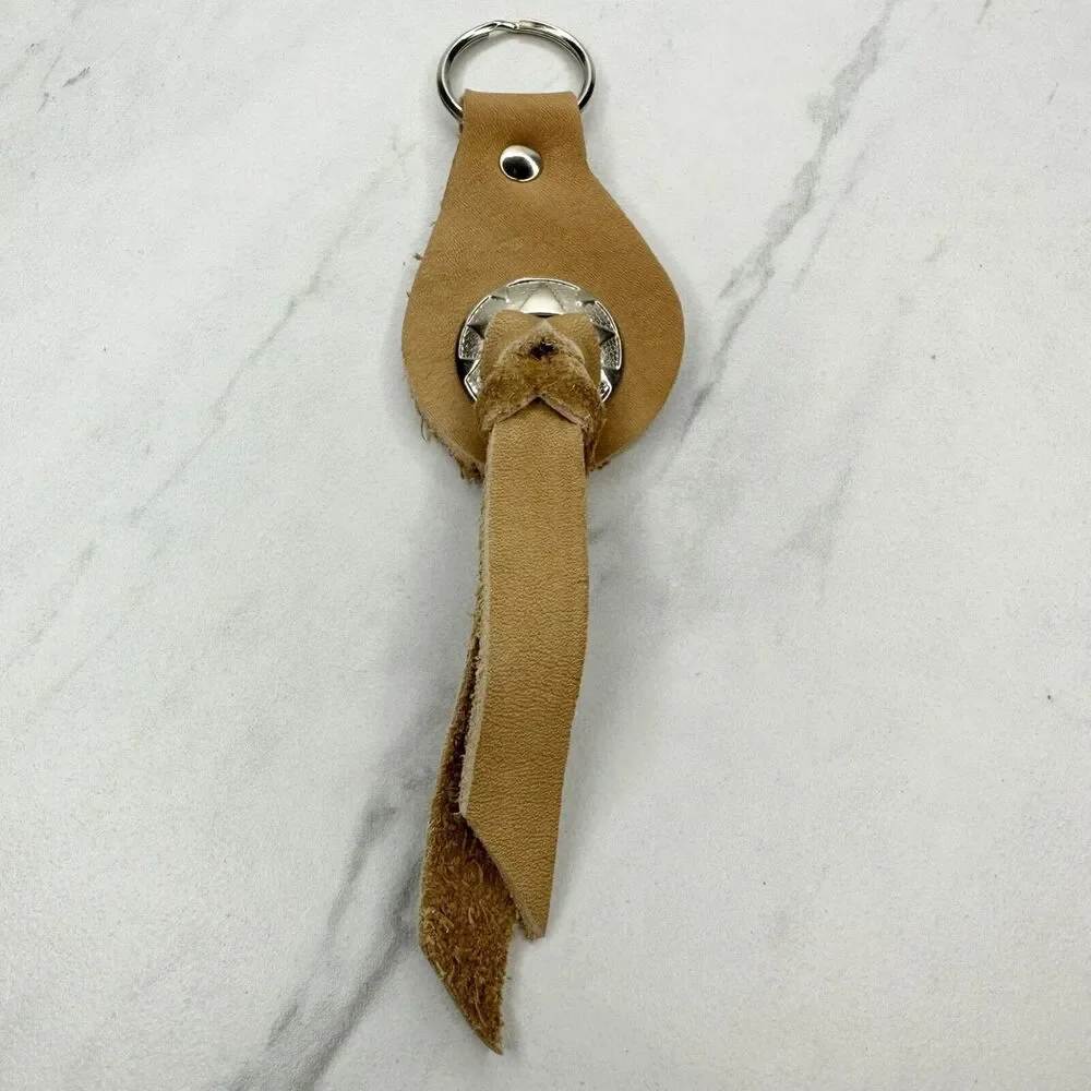 Soft Brown Leather Fringe Western Concho Boho Keychain Keyring